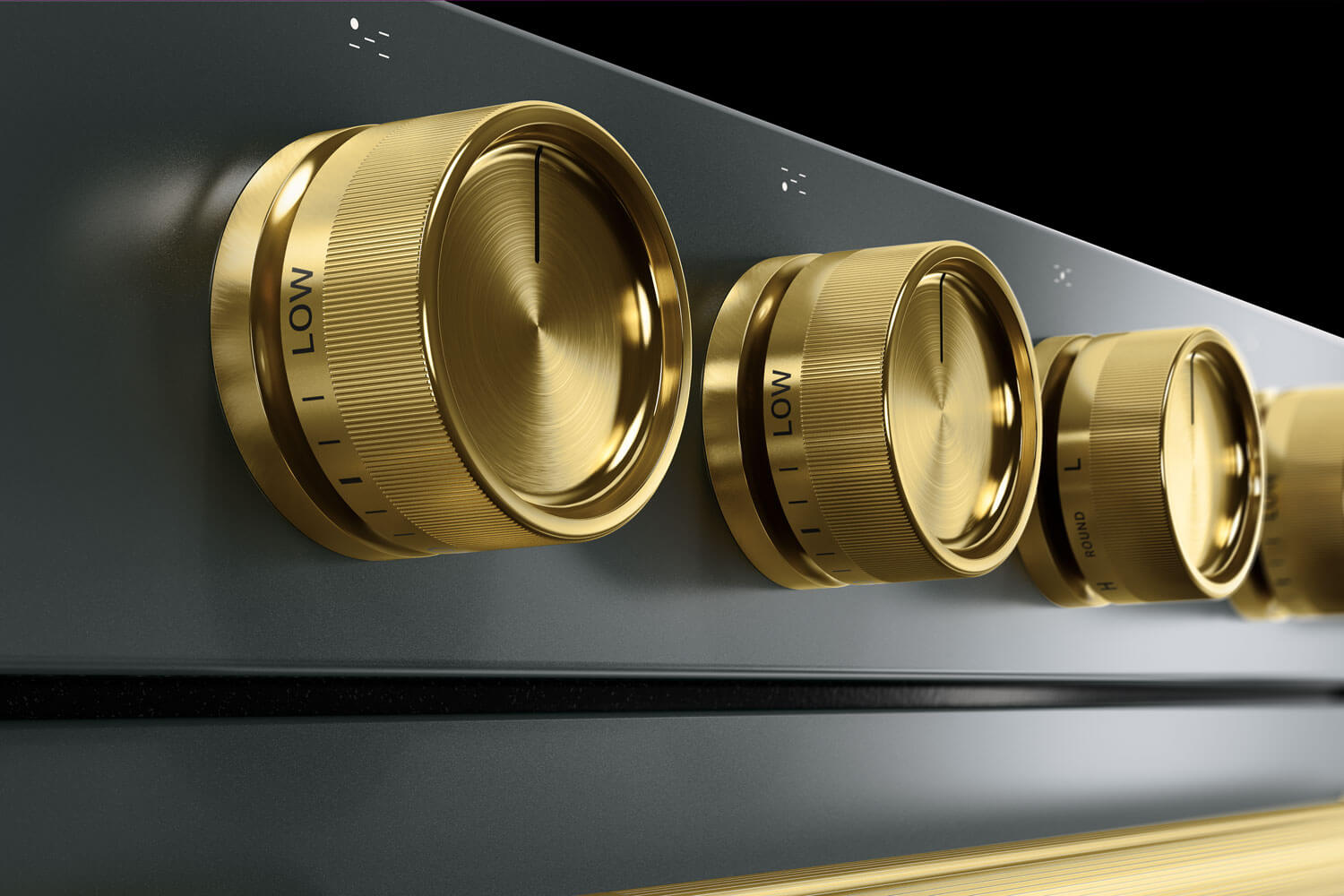 Image of brass hardware on KitchenAid range knobs